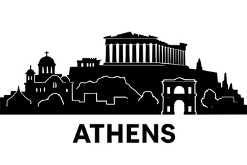 Fototapeta premium Silhouette of the city of Athens on a transparent background
