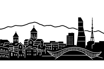 Obraz premium Silhouette of the city of Tbilisi on a transparent background