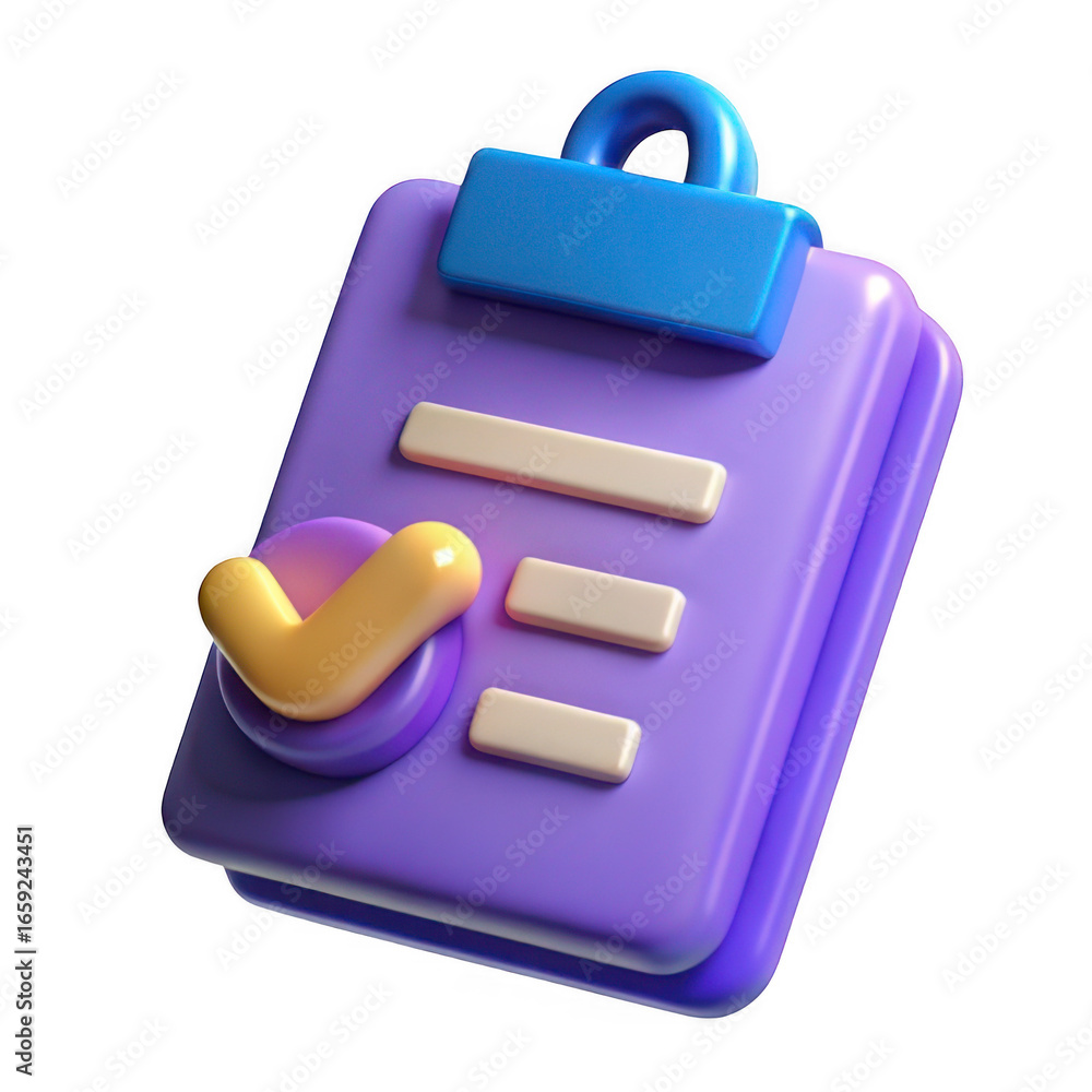 Poster 3d checklist icon with check mark isolated on transparent background