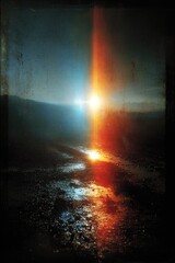 A vibrant sunset bisects a landscape, its warm hues reflected in still water