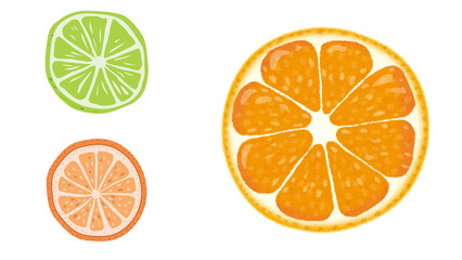 Orange, Lime, and Grapefruit Slice Vector Illustration &ndash; Citrus Fruit Clipart Set, Citrus Fruit Vector Set &ndash; Orange, Lime, and Grapefruit Slice Illustration, Fresh Citrus Wedges &ndash; Orange, Lime