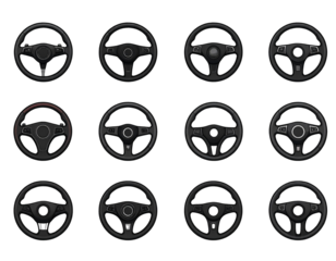 Set of Car, auto vectors icons. Automobile, machine, drive symbols. Steering wheel icons fill styles signs for mobile concept and web designs. Wheels symbols illustrations on transparent