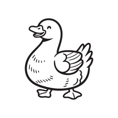 Beautiful black and white illustration of a sweet domestic goose silhouette vector design. 