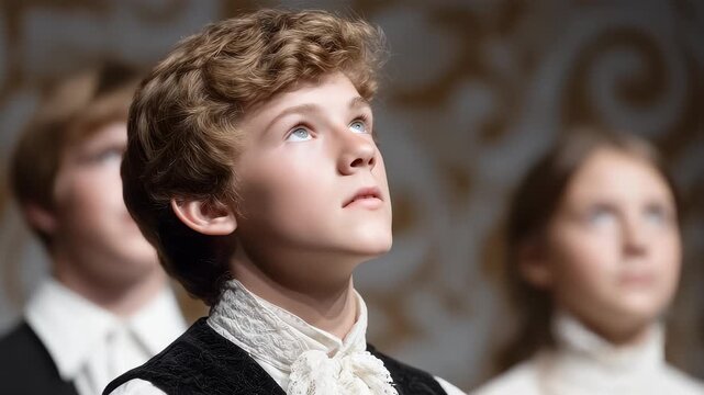 Choir Boy Looks Up at the Sky Full of Hope