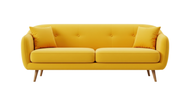Yellow modern sofa isolated on transparent background