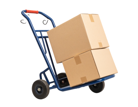 Cardboard Box on Hand Truck PNG Isolated