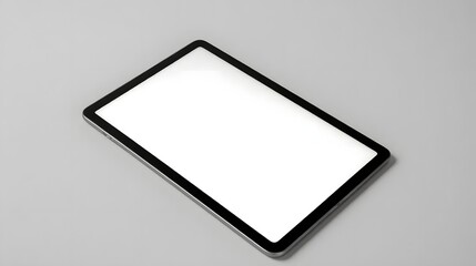 Sleek modern tablet with blank white screen on a clean gray background, perfect for mockups