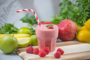 Berry Smoothie with Straw and Fresh Fruits