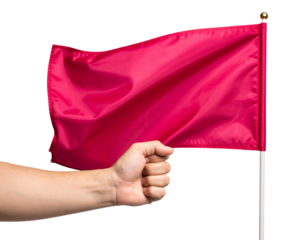 Hand Holding Crimson Flag PNG Isolated on Transparent Background