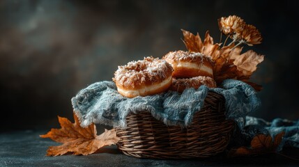 Autumnal donuts in a basket