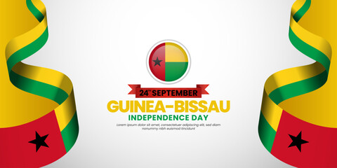 Guinea-bissau flag for independence day banner background with waving ribbon flag