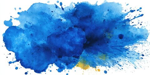 Abstract watercolor splatter in shades of blue and yellow