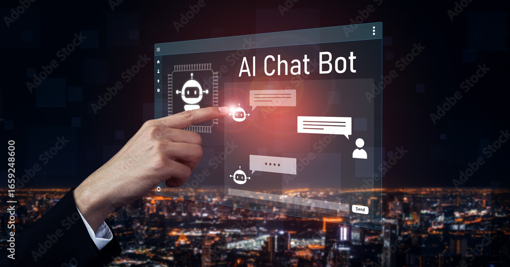Poster ai chatbot interface facilitates communication, chatbot, and ai interaction for automated user suppo