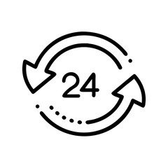 24 Hour Cycle Outline Icon &ndash; Minimalist Black and White Vector