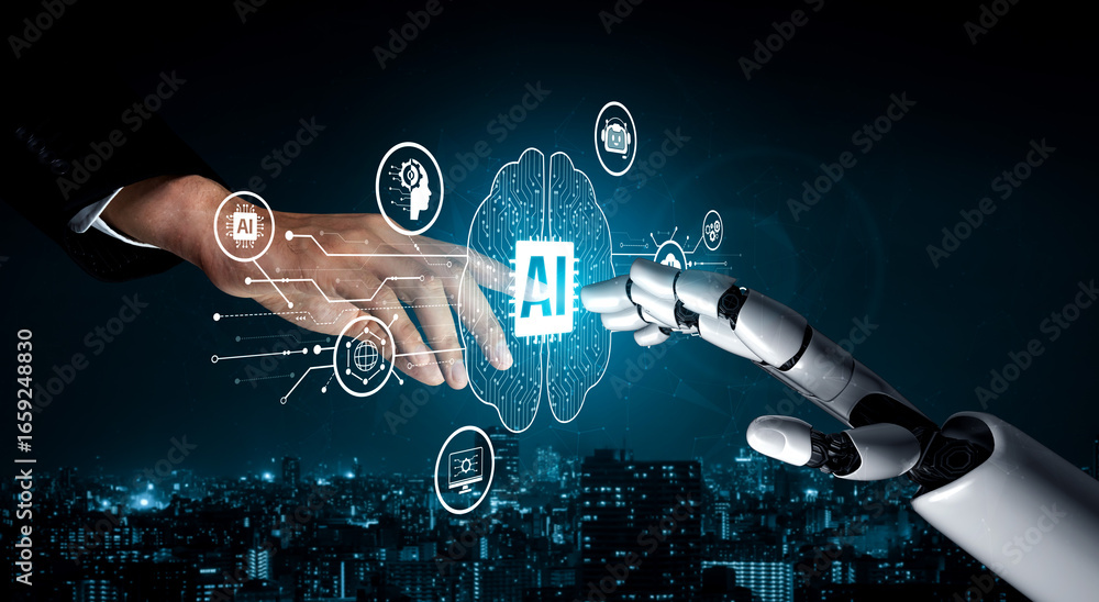 Poster ai assistant brain processor with llm technology, big data, machine learning, generative ai for busi