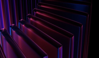 Abstract crystal pattern with blue purple caustic effect, neon light holographic gradient on black 3D background with glass chromatic cube block shapes render. 3D illustration