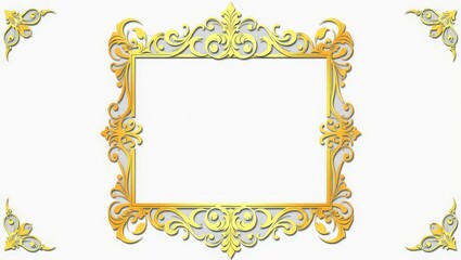 Ornate golden frame with decorative corners on a white background ready for content insertion