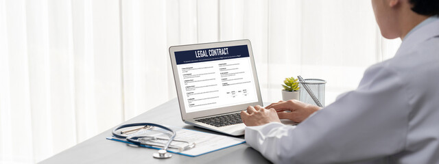 Digital legal contract provide terms and conditions document on computer screen ready for online digital signature for deal agreement of future business brisk