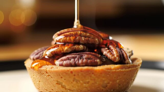 Honey-drizzled pecan tartlet