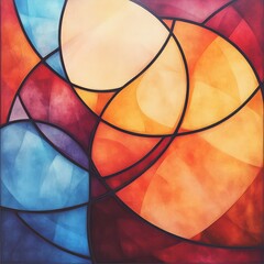 Fototapeta premium An abstract stained-glass design featuring vibrant shapes and colors in harmony.