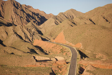 Lonely Road Stretching Across Gobi Desert Under Open Sky Landscape Photography