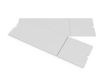 3D Realistic empty event tickets mockup isolated on background. Blank template for showcasing your ticket, train, raffle, carnival, concert, festival, lottery, coupon, theatre or airplane pass label.