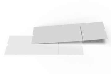 3D Realistic empty event tickets mockup isolated on background. Blank template for showcasing your ticket, train, raffle, carnival, concert, festival, lottery, coupon, theatre or airplane pass label.