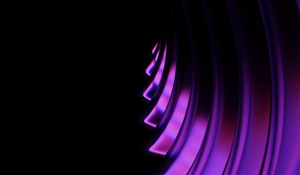 3D illustration of black 3D background, glass chromatic cube block shapes render, neon light holographic gradient, and abstract crystal pattern with blue purple caustic effect.
