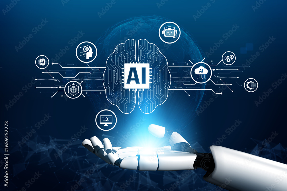 Poster ai assistant brain processor with llm technology, big data, machine learning, generative ai for busi
