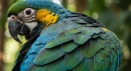 Obraz premium Blue and yellow macaw portrait close-up
