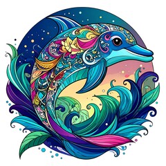 Ornate dolphin in a circular design