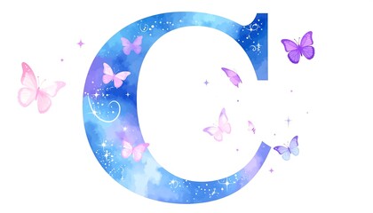 Whimsical letter C with butterflies