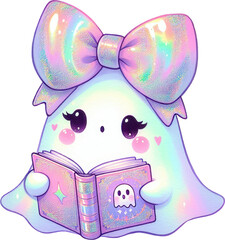 Iridescent Ghost Reading a Magical Storybook