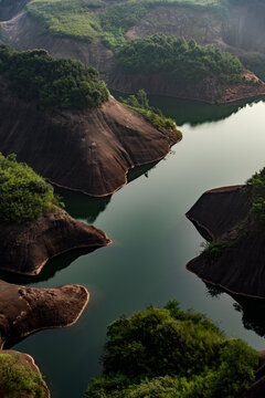 Majestic Lizard Lake Amid Colorful Danxia Landforms At Gaoyi Ridge Chenzhou Hunan