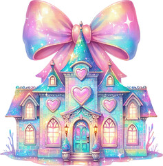 Whimsical Fairytale Castle in Iridescent Rainbow Colors
