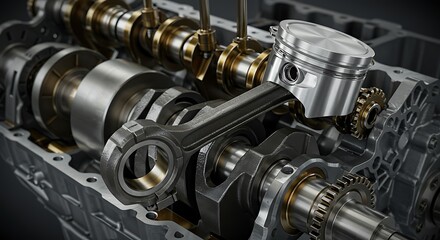 Detailed 3D Render of Internal Combustion Engine Piston and Crankshaft Mechanism
