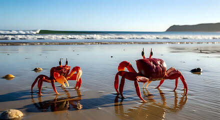 Red Crab on White Sand Beach Close-Up