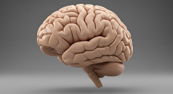 Detailed 3D Rendering of a Human Brain with Cerebellum and Brainstem