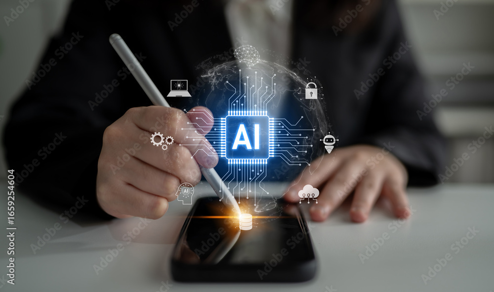 Poster global ai artificial intelligence transforms ai technology worldwide. global artificial intelligence