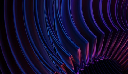 Glass chromatic cube block shapes render with neon light holographic gradient and blue purple caustic effect on black 3D background. Abstract crystal pattern. 3D illustration