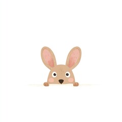 Fototapeta premium Adorable Bunny Peeking Over a White Banner, Big Eyes and Long Ears, Cute Cartoon Illustration