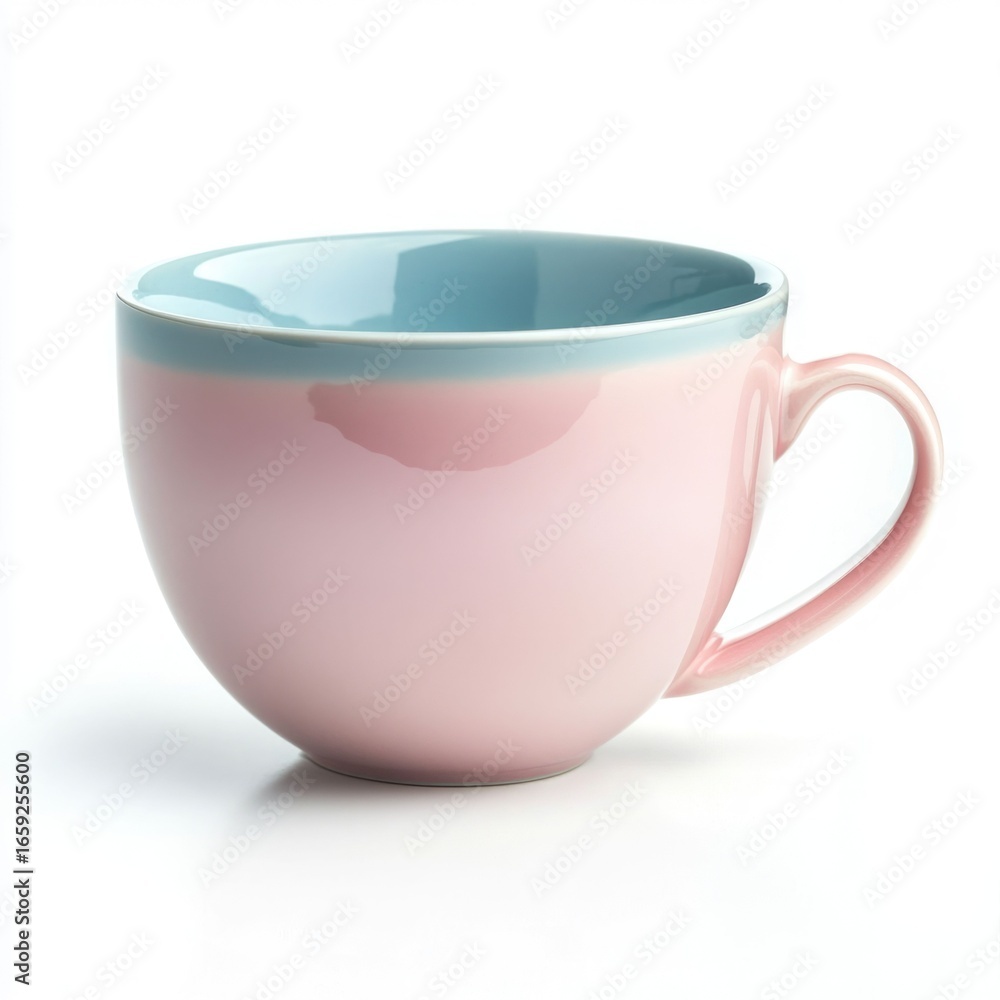 Poster elegant pastel colored ceramic cup with soft reflections and a clean minimal design on a plain white