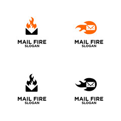 Mail Fire Logo Set: Fast Delivery Concept