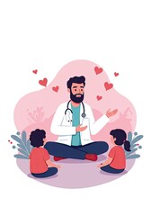 Pediatrician consults with children in a friendly session