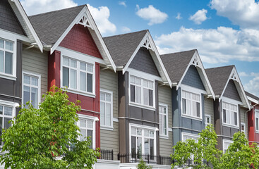 New Modern Apartment Buildings in Vancouver BC. Modern residential architecture on sunny day