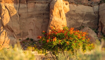 Desert shrub bathed in golden light