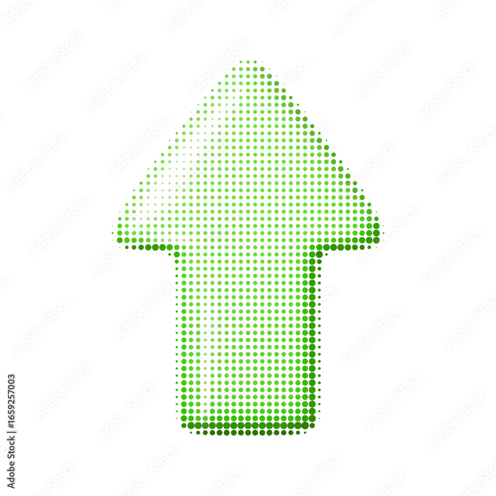 Poster vector illustration of a green upward arrow with halftone texture. abstract dotted design element fo