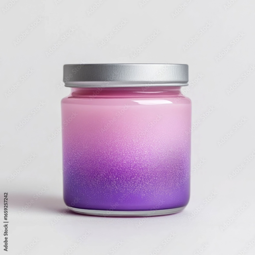 Poster closeup of a scented candle in a glass jar with a soft textured wax surface in a pastel gradient col