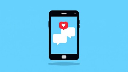 Flat image of a smartphone with chat bubbles and a heart - Powered by Adobe