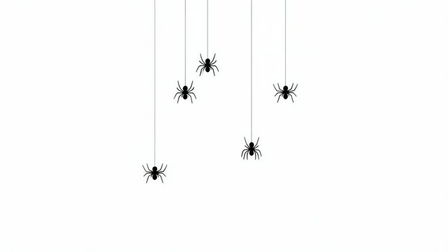 A clean, minimalist, and seamlessly looping animation of spiders descending on threads. A versatile graphic element for websites, presentations, and modern Halloween branding